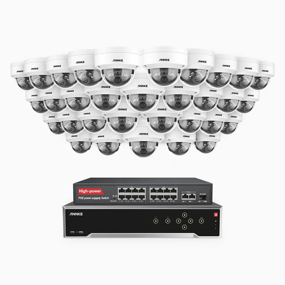 ANNKE H800 - 4K 32 Channel 32 Cameras PoE Security System, Human & Vehicle Detection, Color & IR Night Vision, Built-in Mic, RTSP Supported, 16-Port PoE Switch Included