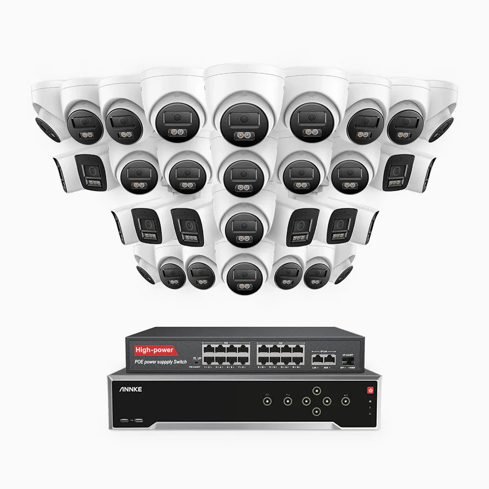 ANNKE H800 - 4K 32 Channel PoE Security System with 10 Bullet & 22 Turret Cameras, Human & Vehicle Detection, Color & IR Night Vision, Built-in Mic, RTSP Supported, 16-Port PoE Switch Included