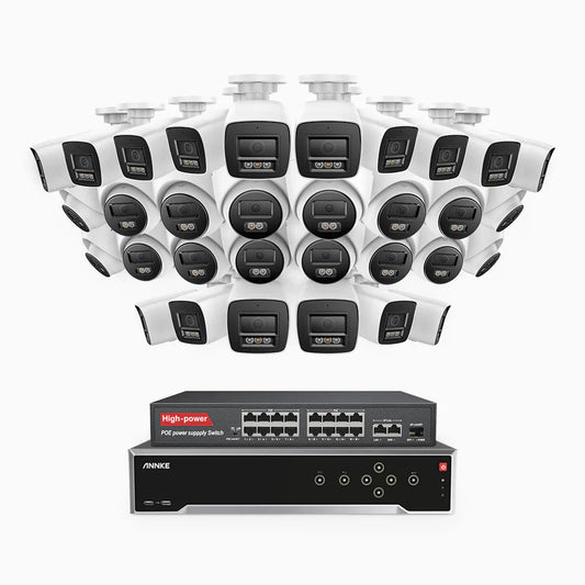 ANNKE H1200 - 4K 12MP 32 Channel PoE Security System with 16 Bullet & 16 Turret Cameras, Color & IR Night Vision, Human & Vehicle Detection, H.265+, Built-in Microphone, Max. 512 GB Local Storage, IP67