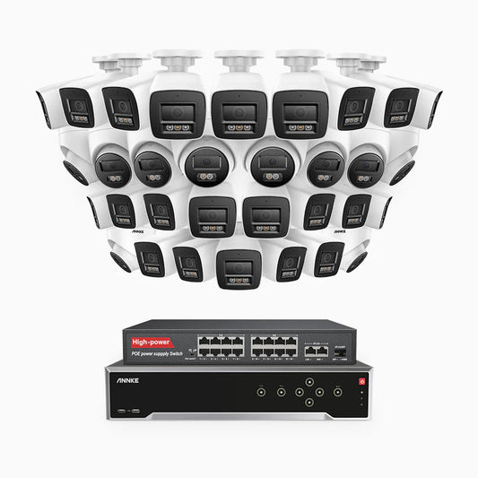 ANNKE H800 - 4K 32 Channel PoE Security System with 22 Bullet & 10 Turret Cameras, Human & Vehicle Detection, Color & IR Night Vision, Built-in Mic, RTSP Supported, 16-Port PoE Switch Included