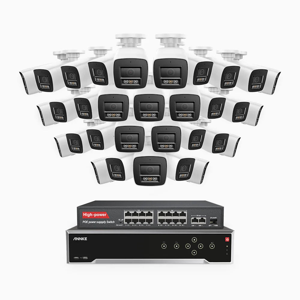 ANNKE H1200 - 4K 12MP 32 Channel 32 Cameras PoE Security System, Color & IR Night Vision, Human & Vehicle Detection, H.265+, Built-in Microphone, Max. 512 GB Local Storage, IP67