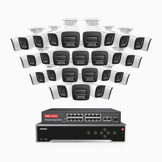 ANNKE H1200 - 4K 12MP 32 Channel 32 Cameras PoE Security System, Color & IR Night Vision, Human & Vehicle Detection, H.265+, Built-in Microphone, Max. 512 GB Local Storage, IP67