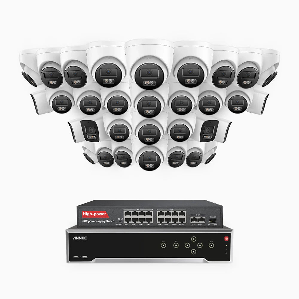 ANNKE H800 - 4K 32 Channel PoE Security System with 6 Bullet & 26 Turret Cameras, Human & Vehicle Detection, Color & IR Night Vision, Built-in Mic, RTSP Supported, 16-Port PoE Switch Included