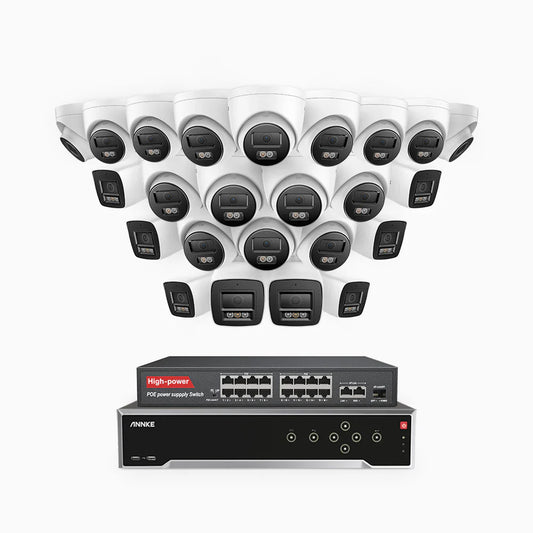 ANNKE H800 - 4K 32 Channel PoE Security System with 8 Bullet & 16 Turret Cameras, Human & Vehicle Detection