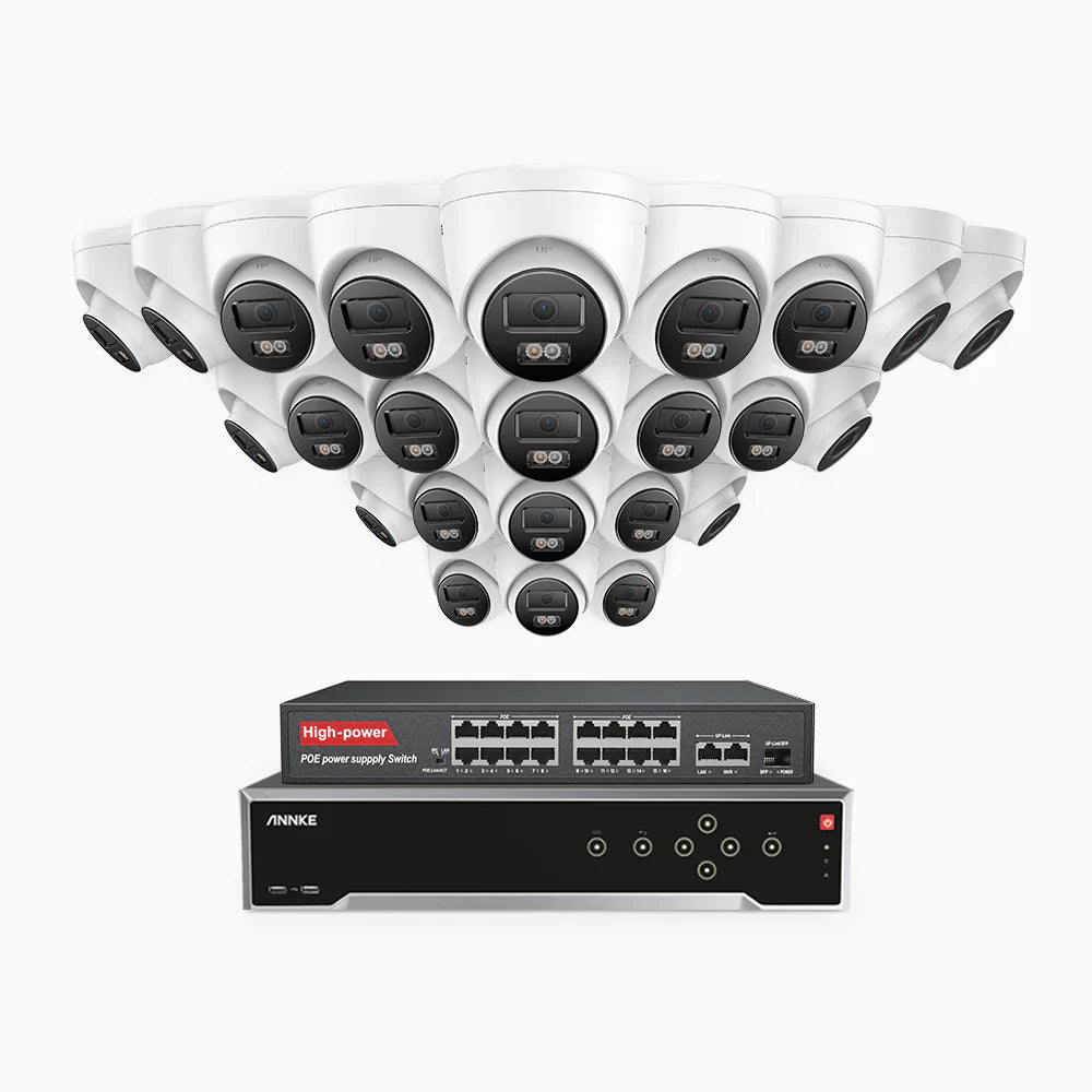 ANNKE H800 - 4K 32 Channel 24 Cameras PoE Security System, Human & Vehicle Detection, Color & IR Night Vision, Built-in Mic, RTSP Supported, 16-Port PoE Switch Included