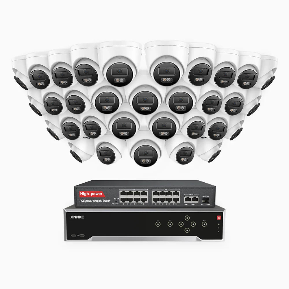 ANNKE H800 - 4K 32 Channel 32 Cameras PoE Security System, Human & Vehicle Detection, Color & IR Night Vision, Built-in Mic, RTSP Supported, 16-Port PoE Switch Included