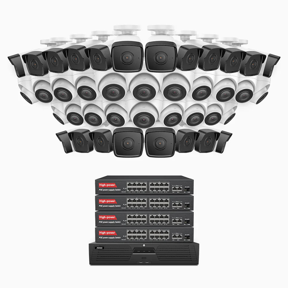 ANNKE H500 - 3K 64 Channel PoE Security System with 20 Bullet & 20 Turret Cameras, EXIR 2.0 Night Vision, Built-in Mic & SD Card Slot, Works with Alexa, 16-Port PoE Switch Included ,IP67 Waterproof, RTSP Supported