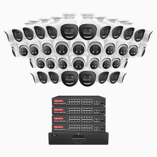 ANNKE H800X - 4K 64 Channel PoE Security System with 20 Bullet & 20 Turret Cameras, 1/1.8'' BSI Sensor, f/1.6 Aperture (0.003 Lux), Siren & Strobe Alarm, Two-Way Audio