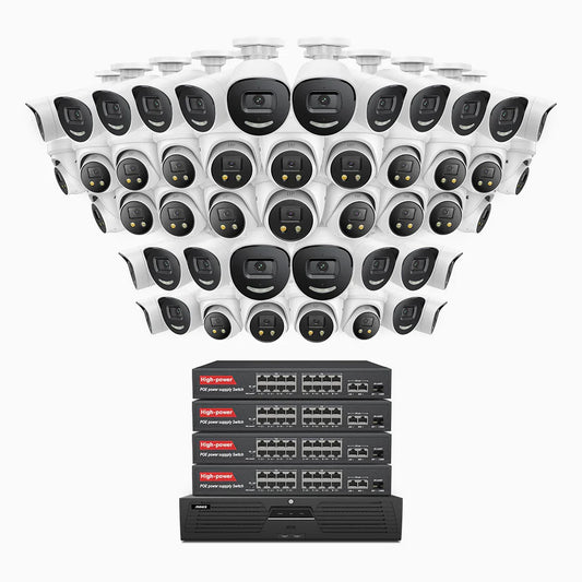 ANNKE H800X - 4K 64 Channel PoE Security System with 24 Bullet & 24 Turret Cameras, 1/1.8'' BSI Sensor, f/1.6 Aperture (0.003 Lux), Siren & Strobe Alarm