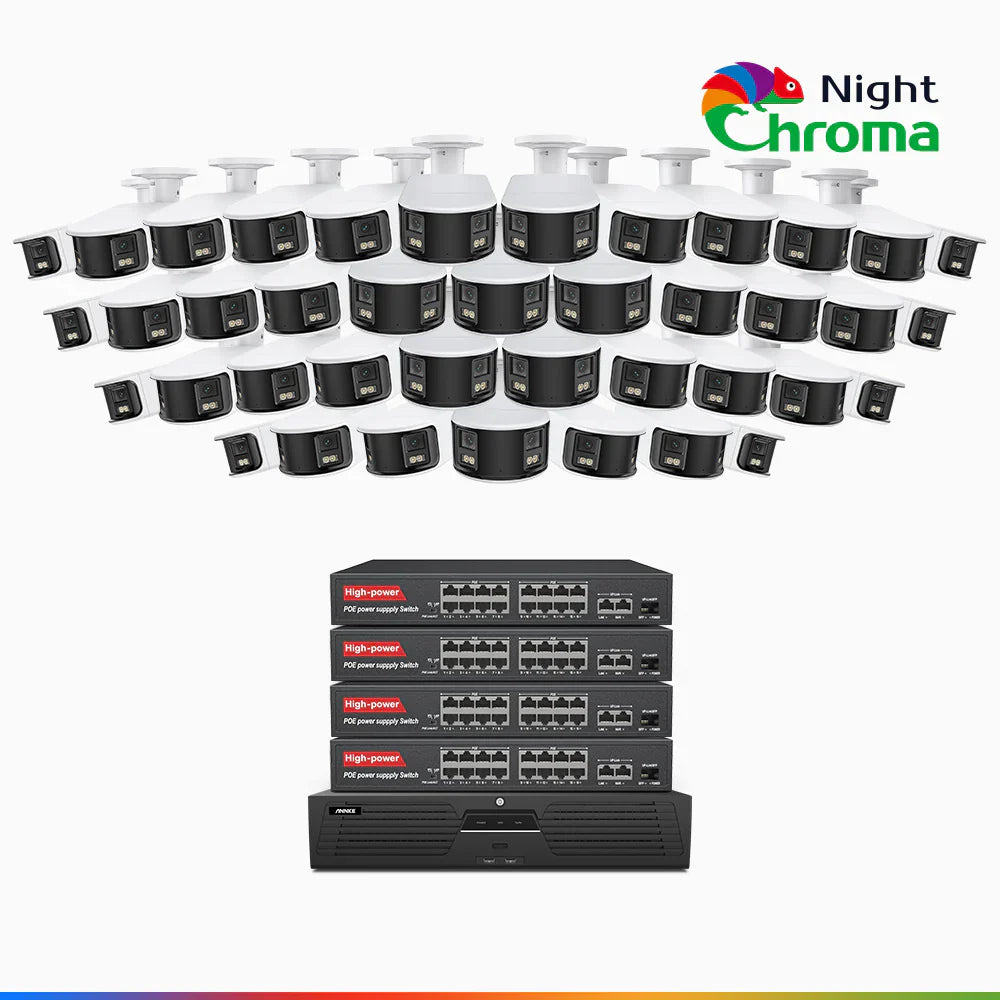 ANNKE NightChromaTM NDK800 – 4K 64 Channel 40 Panoramic Dual Lens Cameras PoE Security System, f/1.0 Super Aperture, Acme Color Night Vision, Active Siren and Strobe, Human & Vehicle Detection, 2CH 4K Decoding Capability, Built-in Mic ,Two-Way Audio