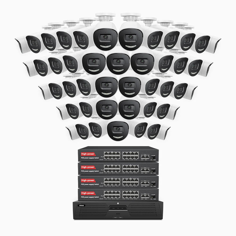 ANNKE H800X - 4K 64 Channel 48 Cameras PoE Security System, 1/1.8'' BSI Sensor, f/1.6 Aperture (0.003 Lux), Siren & Strobe Alarm,Two-Way Audio, Human & Vehicle Detection, Perimeter Protection, Works with Alexa, All-Metal Housing