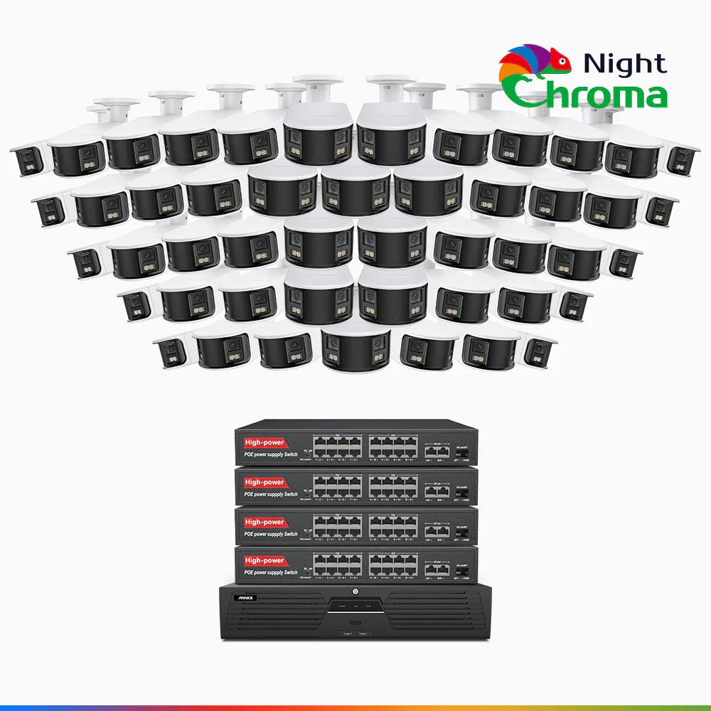 ANNKE NightChromaTM NDK800 – 4K 64 Channel 48 Panoramic Dual Lens Cameras PoE Security System, f/1.0 Super Aperture, Acme Color Night Vision, Active Siren and Strobe, Human & Vehicle Detection, 2CH 4K Decoding Capability, Built-in Mic ,Two-Way Audio
