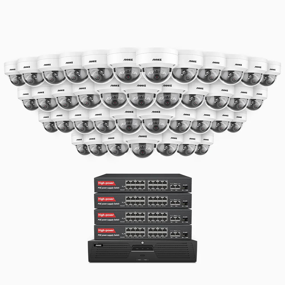 ANNKE H1200 - 4K 12MP 64 Channel 40 Cameras PoE Security System, Color & IR Night Vision, Human & Vehicle Detection, H.265+, Built-in Microphone, Max. 512 GB Local Storage, IP67