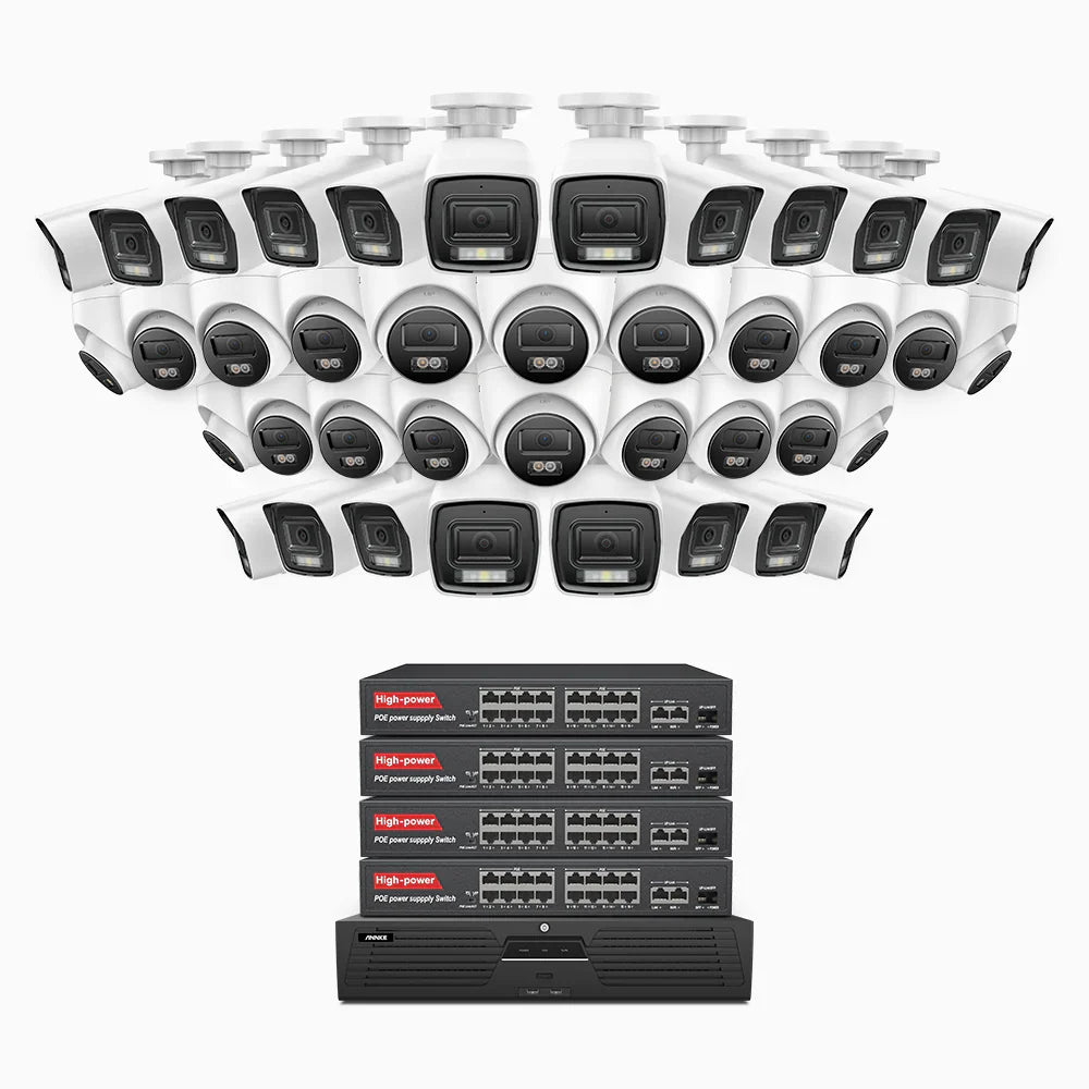 ANNKE H1200 - 4K 12MP 64 Channel PoE Security System with 20 Bullet & 20 Turret Cameras, Color & IR Night Vision, Human & Vehicle Detection, H.265+, Built-in Microphone, Max. 512 GB Local Storage, IP67