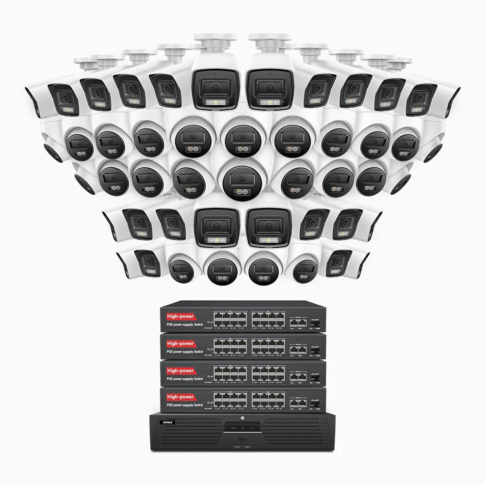 ANNKE H800 - 4K 64 Channel PoE Security System with 24 Bullet & 24 Turret Cameras, Human & Vehicle Detection, Color & IR Night Vision, Built-in Mic, RTSP Supported, 16-Port PoE Switch Included