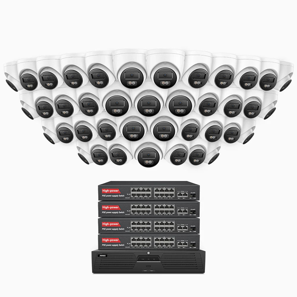 ANNKE H1200 - 4K 12MP 64 Channel 40 Cameras PoE Security System, Color & IR Night Vision, Human & Vehicle Detection, H.265+, Built-in Microphone, Max. 512 GB Local Storage, IP67