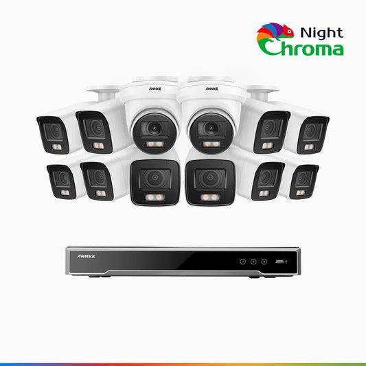 ANNKE NightChromaTM NCK800 – 4K 16 Channel PoE Security System with 10 Bullet & 2 Turret Cameras, f/1.0 Super Aperture, Color Night Vision, 2CH 4K