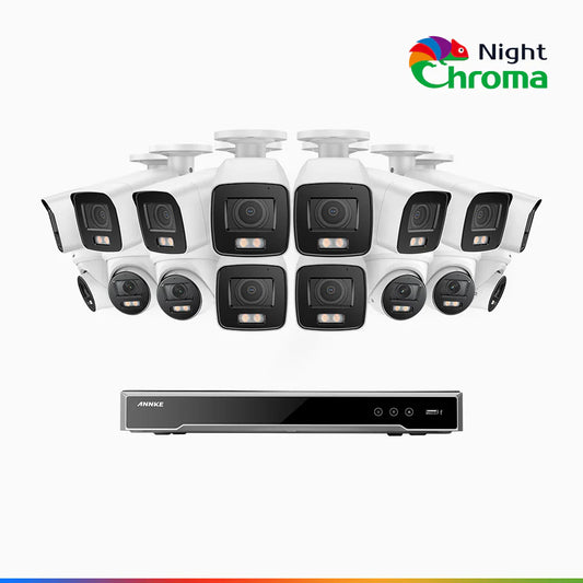 ANNKE NightChromaTM NCK800 – 4K 16 Channel PoE Security System with 10 Bullet & 6 Turret Cameras, f/1.0 Super Aperture, Color Night Vision, 2CH 4K