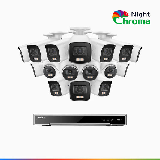ANNKE NightChromaTM NCK800 – 4K 16 Channel PoE Security System with 12 Bullet & 4 Turret Cameras, f/1.0 Super Aperture, Color Night Vision, 2CH 4K