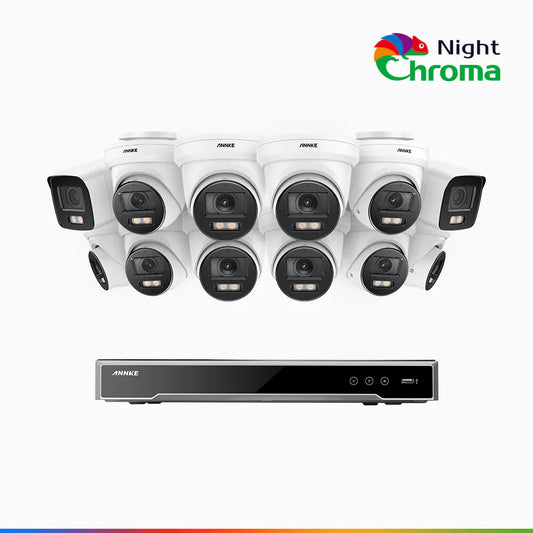 ANNKE NightChromaTM NCK800 – 4K 16 Channel PoE Security System with 2 Bullet & 10 Turret Cameras, f/1.0 Super Aperture, Color Night Vision, 2CH 4K Decoding Capability
