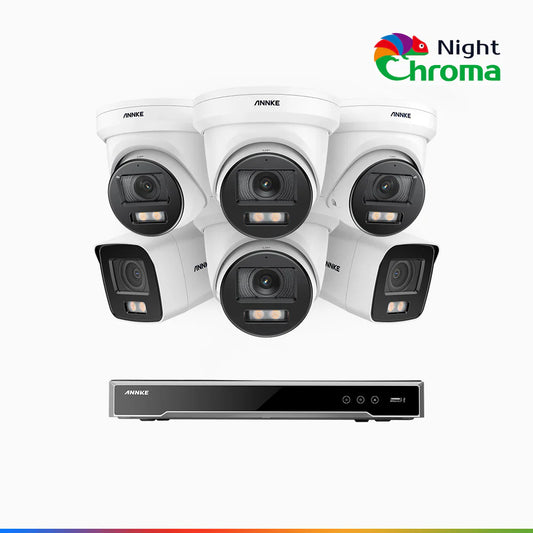 ANNKE NightChromaTM NCK800 – 4K 16 Channel PoE Security System with 2 Bullet & 4 Turret Cameras, f/1.0 Super Aperture