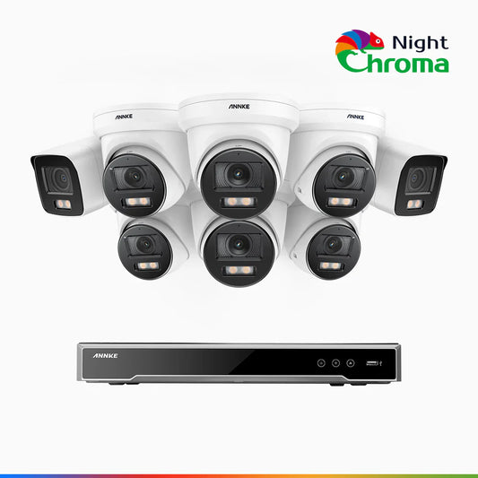 ANNKE NightChromaTM NCK800 – 4K 16 Channel PoE Security System with 2 Bullet & 6 Turret Cameras, f/1.0 Super Aperture