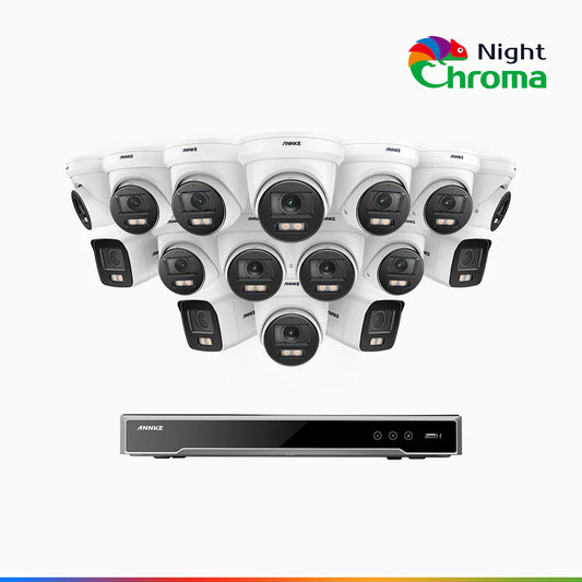 ANNKE NightChromaTM NCK800 – 4K 16 Channel PoE Security System with 4 Bullet & 12 Turret Cameras, f/1.0 Super Aperture, Color Night Vision, 2CH 4K