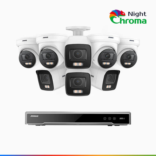 ANNKE NightChromaTM NCK800 – 4K 16 Channel PoE Security System with 4 Bullet & 4 Turret Cameras, f/1.0 Super Aperture, Color Night Vision, 2CH 4K