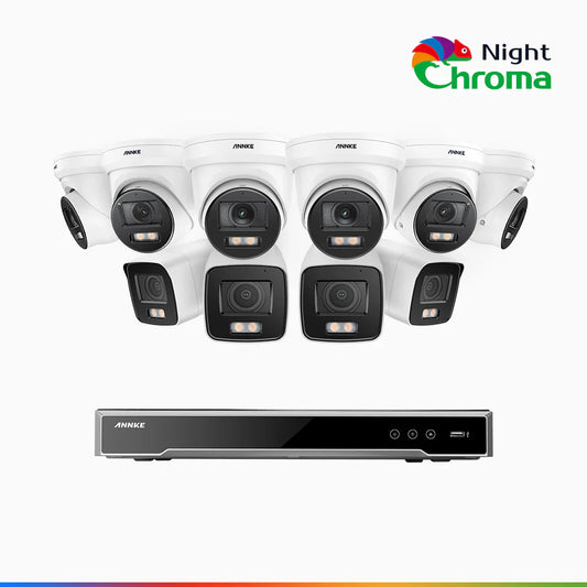 ANNKE NightChromaTM NCK800 – 4K 16 Channel PoE Security System with 4 Bullet & 6 Turret Cameras, f/1.0 Super Aperture, Color Night Vision, 2CH 4K