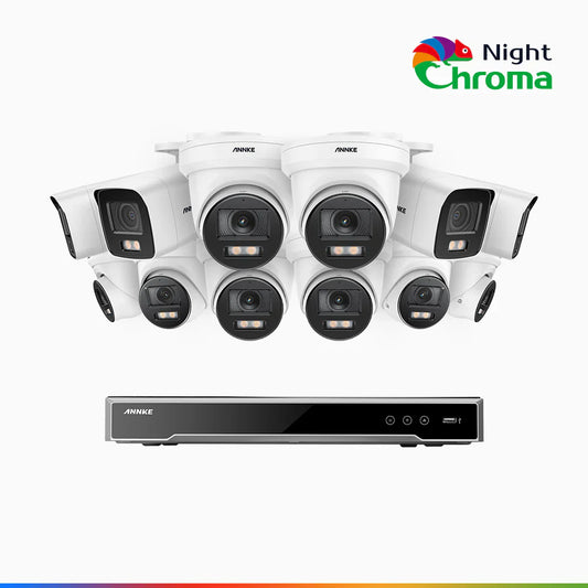ANNKE NightChromaTM NCK800 – 4K 16 Channel PoE Security System with 4 Bullet & 8 Turret Cameras, f/1.0 Super Aperture, Color Night Vision, 2CH 4K Decoding Capability