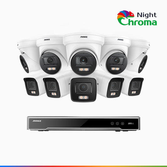 ANNKE NightChromaTM NCK800 – 4K 16 Channel PoE Security System with 5 Bullet & 5 Turret Cameras, f/1.0 Super Aperture, Acme Color Night Vision, 2CH 4K