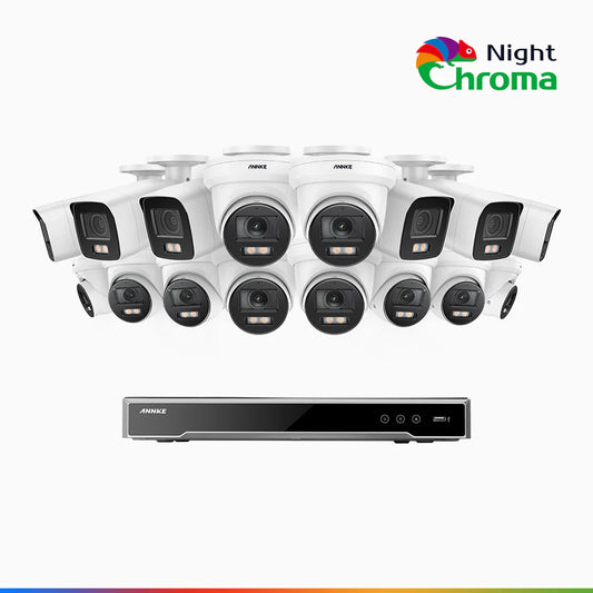 ANNKE NightChromaTM NCK800 – 4K 16 Channel PoE Security System with 6 Bullet & 10 Turret Cameras, f/1.0 Super Aperture, Color Night Vision, 2CH 4K