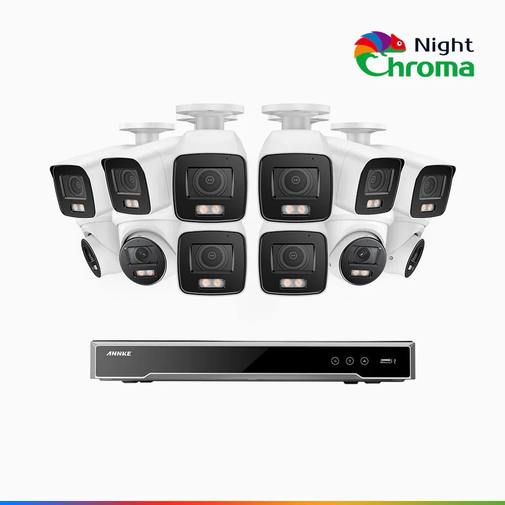 ANNKE NightChromaTM NCK800 – 4K 16 Channel PoE Security System with 8 Bullet & 4 Turret Cameras, f/1.0 Super Aperture, Color Night Vision, 2CH 4K Decoding Capability, Human & Vehicle Detection, Intelligent Behavior Analysis, Built-in Mic, 124° FoV