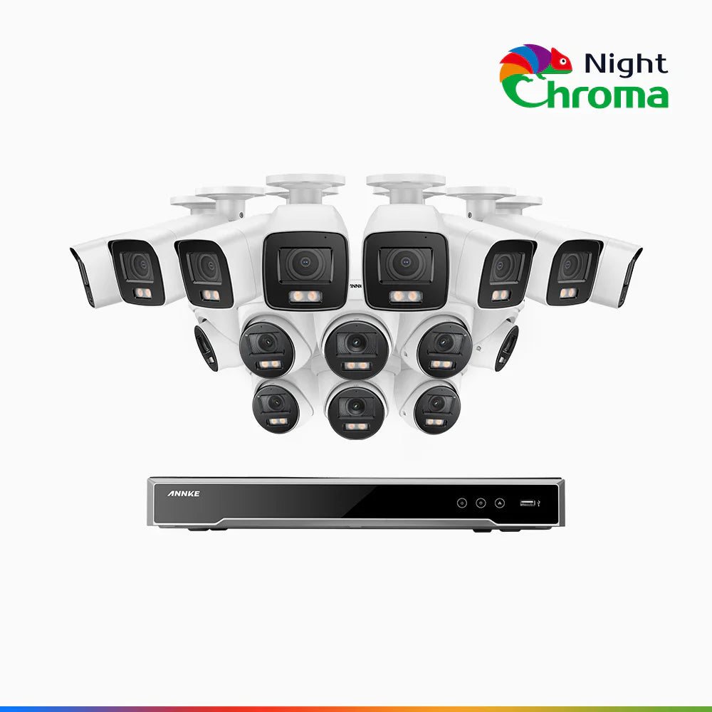 ANNKE NightChromaTM NCK800 – 4K 16 Channel PoE Security System with 8 Bullet & 8 Turret Cameras, f/1.0 Super Aperture, Color Night Vision, 2CH 4K Decoding Capability, Human & Vehicle Detection, Intelligent Behavior Analysis, Built-in Mic, 124° FoV