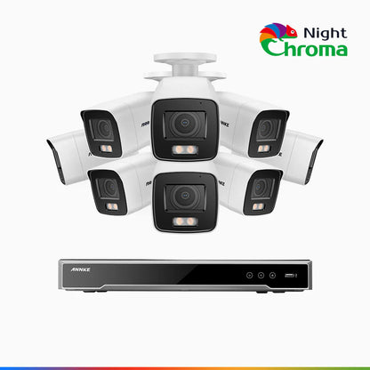 ANNKE NightChromaTM NCK800 – 4K 16 Channel 8 Cameras PoE Security System, f/1.0 Super Aperture, Color Night Vision, 2CH 4K Decoding Capability, Human & Vehicle Detection, Intelligent Behavior Analysis, Built-in Mic, 124° FoV, All-Metal Housing