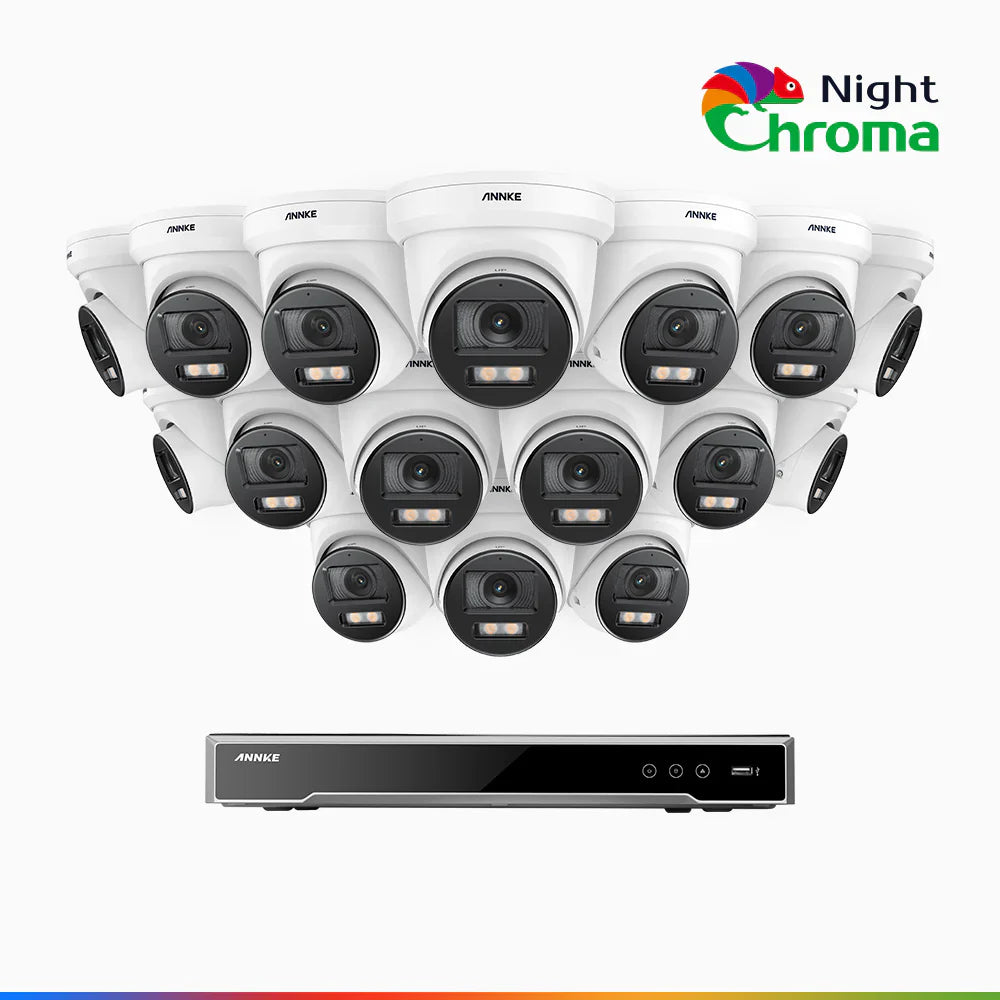 ANNKE NightChromaTM NCK800 – 4K 16 Channel 16 Cameras PoE Security System, f/1.0 Super Aperture, Color Night Vision, 2CH 4K Decoding Capability, Human & Vehicle Detection, Intelligent Behavior Analysis, Built-in Mic, 124° FoV, All-Metal Housing
