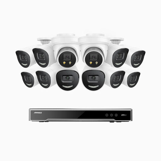 ANNKE H800X - 4K 16 Channel PoE Security System with 10 Bullet & 2 Turret Cameras, 1/1.8'' BSI Sensor, f/1.6 Aperture (0.003 Lux), Siren & Strobe Alarm