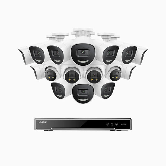 ANNKE H800X - 4K 16 Channel PoE Security System with 12 Bullet & 4 Turret Cameras, 1/1.8'' BSI Sensor, f/1.6 Aperture (0.003 Lux), Siren & Strobe Alarm,Two-Way Audio