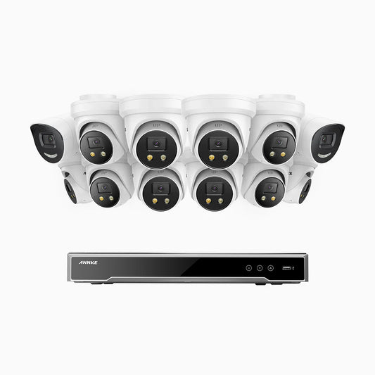 ANNKE H800X - 4K 16 Channel PoE Security System with 2 Bullet & 10 Turret Cameras, 1/1.8'' BSI Sensor, f/1.6 Aperture (0.003 Lux), Siren & Strobe Alarm