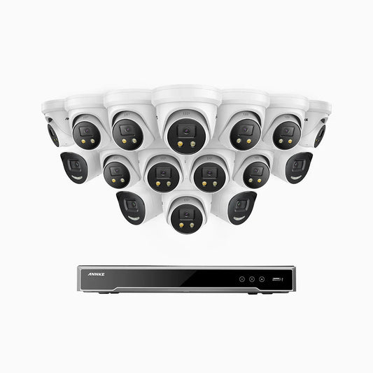 ANNKE H800X - 4K 16 Channel PoE Security System with 4 Bullet & 12 Turret Cameras, 1/1.8'' BSI Sensor, f/1.6 Aperture (0.003 Lux), Siren & Strobe Alarm,Two-Way Audio