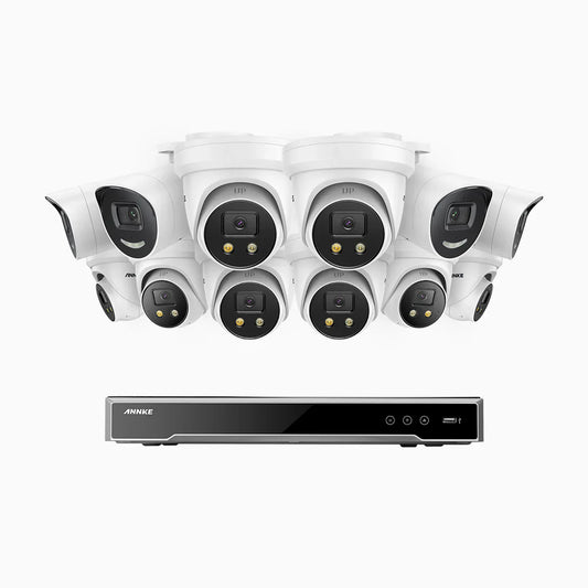ANNKE H800X - 4K 16 Channel PoE Security System with 4 Bullet & 8 Turret Cameras, 1/1.8'' BSI Sensor, f/1.6 Aperture (0.003 Lux), Siren & Strobe Alarm