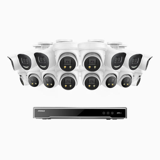 ANNKE H800X - 4K 16 Channel PoE Security System with 6 Bullet & 10 Turret Cameras, 1/1.8'' BSI Sensor, f/1.6 Aperture (0.003 Lux), Siren & Strobe Alarm,Two-Way Audio