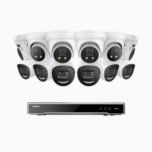 ANNKE H800X - 4K 16 Channel PoE Security System with 6 Bullet & 6 Turret Cameras, 1/1.8'' BSI Sensor, f/1.6 Aperture (0.003 Lux), Siren & Strobe Alarm
