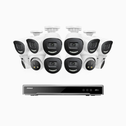 ANNKE H800X - 4K 16 Channel PoE Security System with 8 Bullet & 4 Turret Cameras, 1/1.8'' BSI Sensor, f/1.6 Aperture (0.003 Lux), Siren & Strobe Alarm