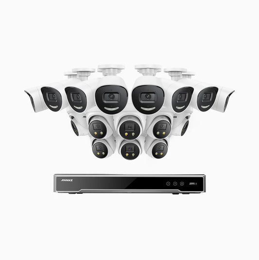 ANNKE H800X - 4K 16 Channel PoE Security System with 8 Bullet & 8 Turret Cameras, 1/1.8'' BSI Sensor, f/1.6 Aperture (0.003 Lux), Siren & Strobe Alarm,Two-Way Audio