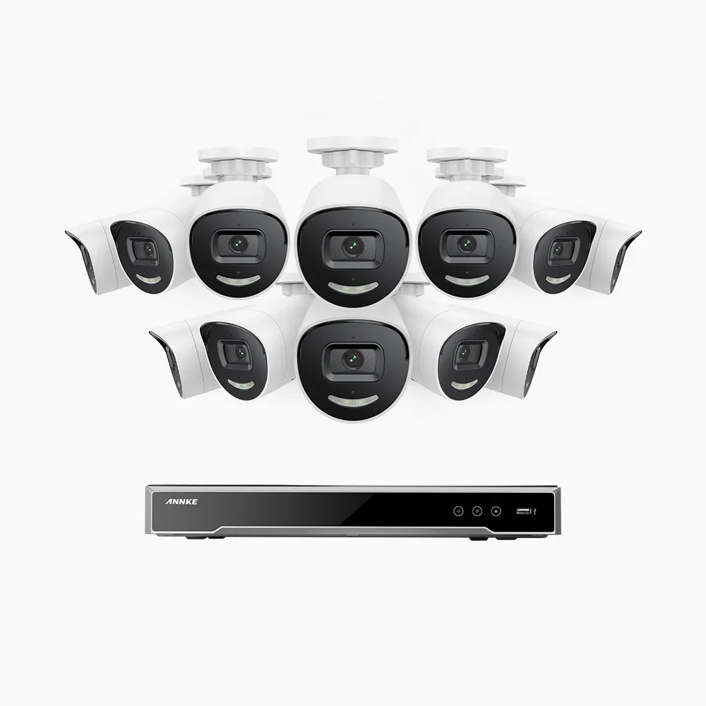 ANNKE H800X - 4K 16 Channel 12 Cameras PoE Security System, 1/1.8'' BSI Sensor, f/1.6 Aperture (0.003 Lux), Siren & Strobe Alarm,Two-Way Audio, Human & Vehicle Detection, Perimeter Protection, Works with Alexa, All-Metal Housing