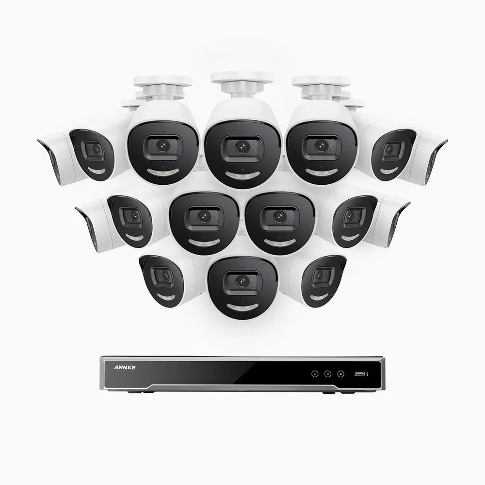 ANNKE H800X - 4K 16 Channel 16 Cameras PoE Security System, 1/1.8'' BSI Sensor, f/1.6 Aperture (0.003 Lux), Siren & Strobe Alarm,Two-Way Audio, Human & Vehicle Detection, Perimeter Protection, Works with Alexa, All-Metal Housing