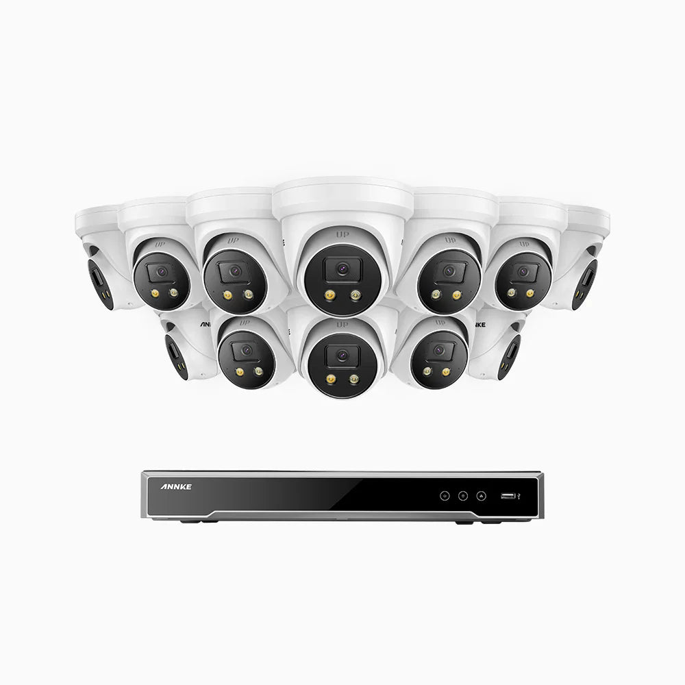 ANNKE H800X - 4K 16 Channel 12 Cameras PoE Security System, 1/1.8'' BSI Sensor, f/1.6 Aperture (0.003 Lux), Siren & Strobe Alarm,Two-Way Audio, Human & Vehicle Detection, Perimeter Protection, Works with Alexa, All-Metal Housing