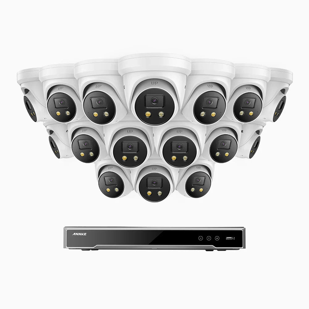 ANNKE H800X - 4K 16 Channel 16 Cameras PoE Security System, 1/1.8'' BSI Sensor, f/1.6 Aperture (0.003 Lux), Siren & Strobe Alarm,Two-Way Audio, Human & Vehicle Detection, Perimeter Protection, Works with Alexa, All-Metal Housing