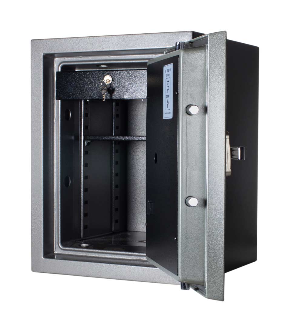 Open Gardall Two-Hour Record Safe showing adjustable shelving for documents and records